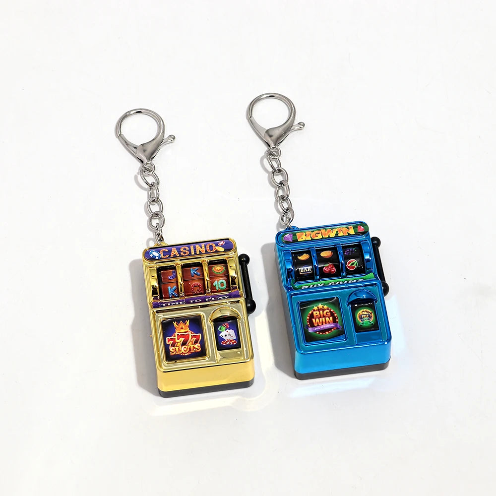Mini Gambling Slot Machine Key Chains Creative Arcade Pocket Fruit Lucky Jackpot Gadget Antistress Toy Funny Games Keychain Ring