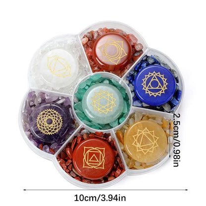 1box/set 7 Chakra Stones Natural Crystals Gemstones with Engraved Chakra Symbol Tumbled Polished Chakra Stone Meditation Crystal