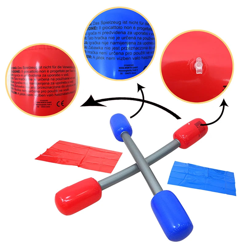 1Set Red Blue Inflatable Sticks Kids Toys Pvc Air Hammer Yard Game Sticks with Mats for Boys Girls Party Confrontation Game Toy