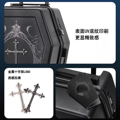 Unique Design Gothic Coffin Suitcase Halloween Travel Bag Black Retro Trunk Vampire Themed Suitcase Dark Aesthetic Luggage