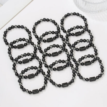 New Arrival 12 Zodiac Energy Bracelet Natural Volcanic Stone Black Retro Handmade Couple Beaded Jewelry