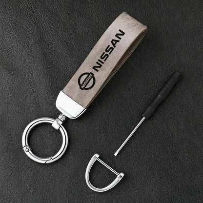 Vintage Leather Car Keychain Key Ring Pendant Fit For Nissan Sylphy N7 Qashqai J10 J11 Note Teana Navara Juke GTR 350Z Patrol Ti