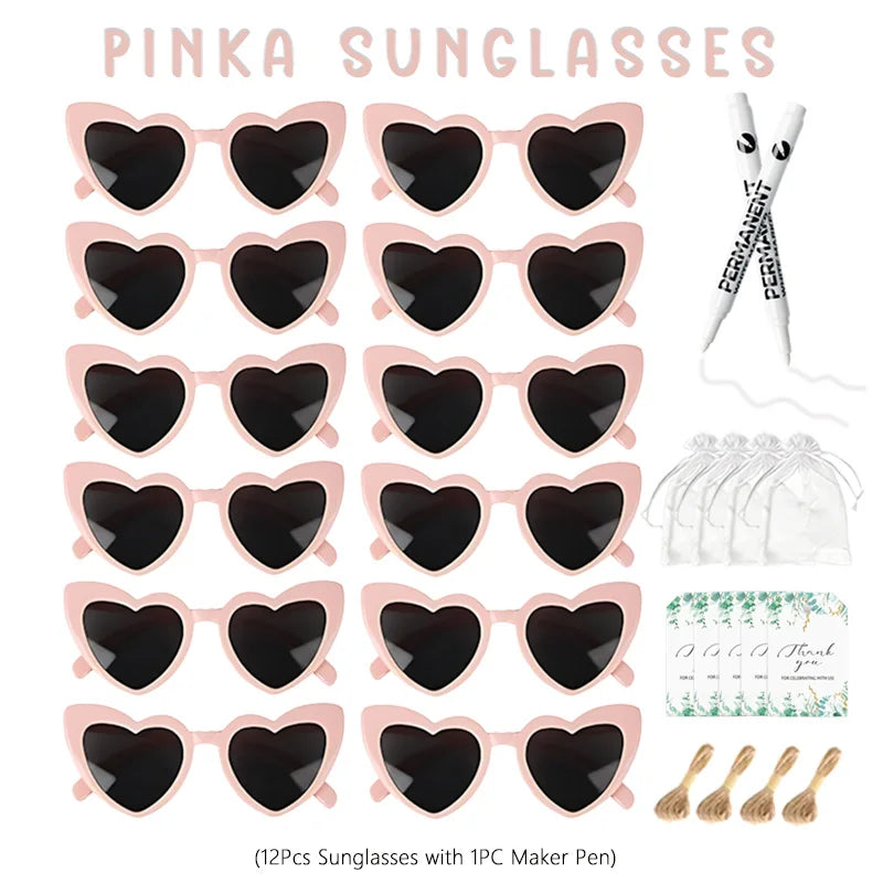 12-100Pcs Wedding Sunglasses for Guests Heart Shaped Sunglasses Bachelorette Party Glasses Bridal Shower Party Favors Photo Prop