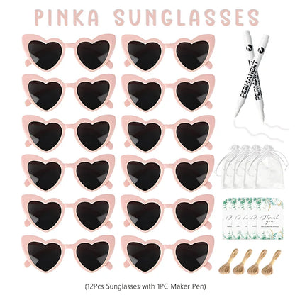 12-100Pcs Wedding Sunglasses for Guests Heart Shaped Sunglasses Bachelorette Party Glasses Bridal Shower Party Favors Photo Prop