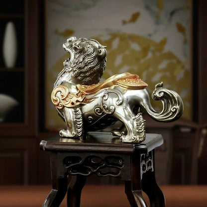 Pixiu Statue Chinese Feng Shui Pi Yao Figurine Silver Metal Sculpture Wealth Lucky Desktop Ornament Home Office Table Decor Gift