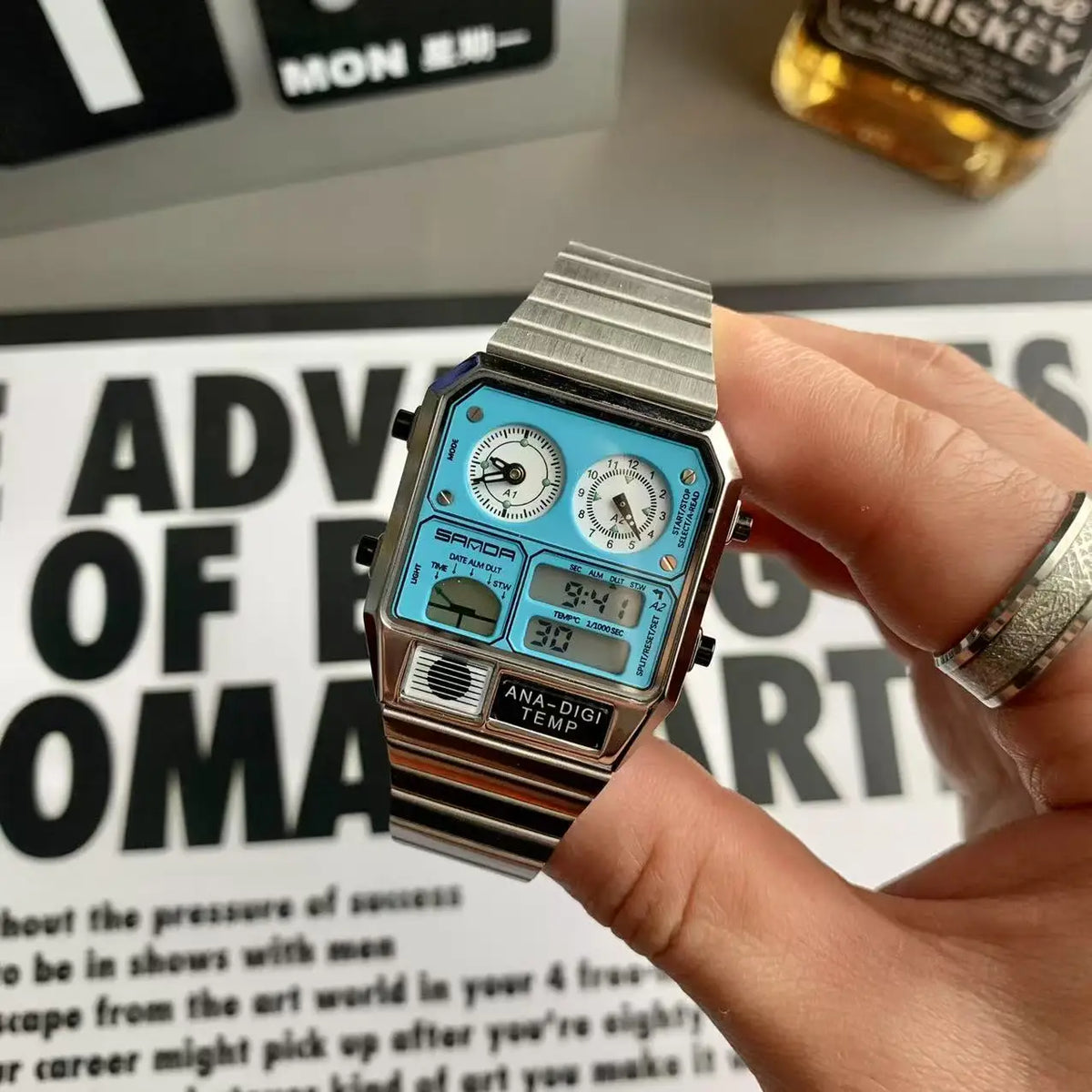 Ultra-thin Steel Alarm Electronic Multifunctional Retro Display Square quartz Watches Men's Outdoor Sports Clock Dual AAA Watch