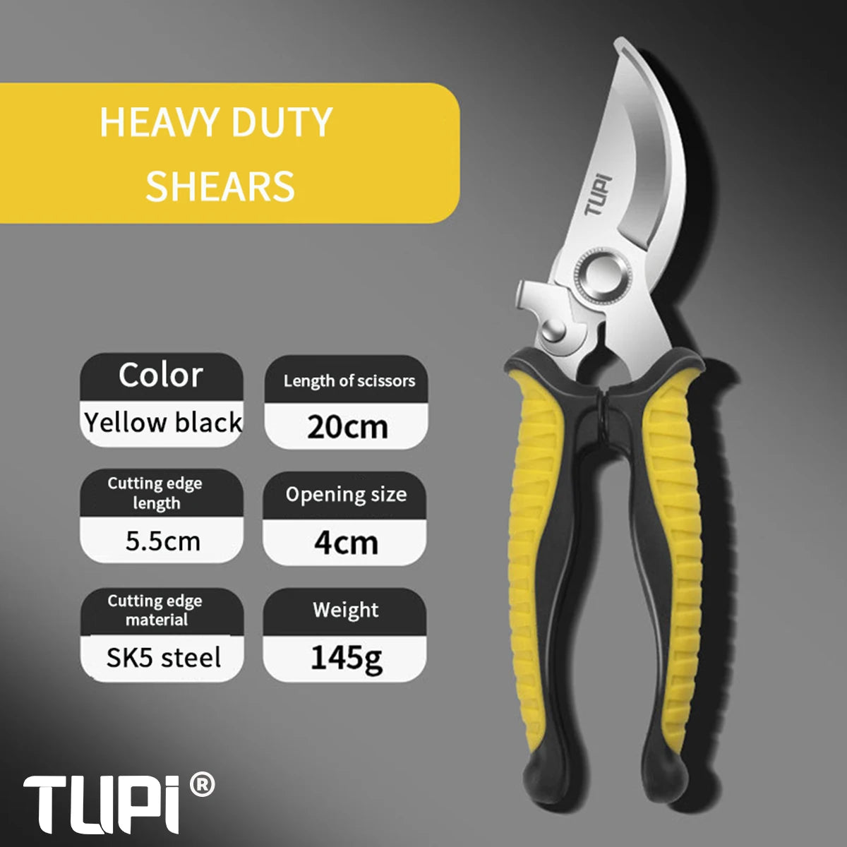 TUPI Professional Bypass Pruning Shears Garden Scissors for Tree Trimming Durable Hand Clippers with Ergonomic Non-Slip Handle