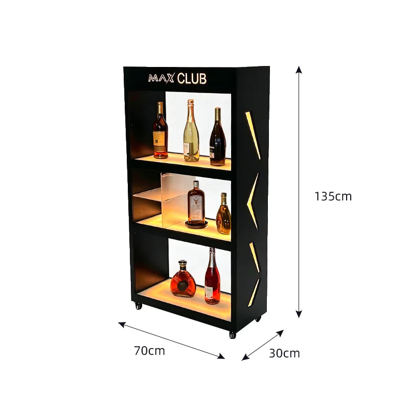 Mobile Stainless Steel LED Champagne Wine Rack Bar Lighting Import Liquor Display Cabinet Pub Liquor Display Cabinet