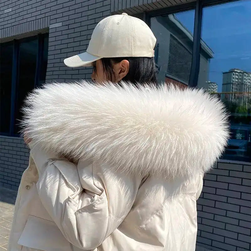 Raccoon Fur Collars For Jacket Women's Real Fur Collar Warm Natural Fur Hoodie Decor Winter Parkas Coat Jacket Furry Hood Trims