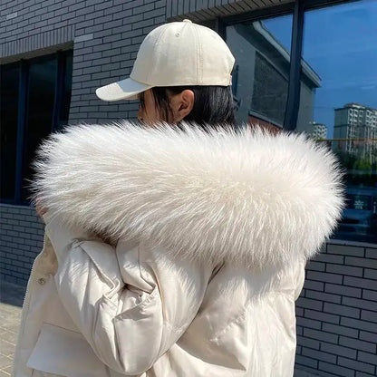 Raccoon Fur Collars For Jacket Women's Real Fur Collar Warm Natural Fur Hoodie Decor Winter Parkas Coat Jacket Furry Hood Trims