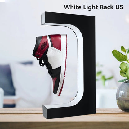 Double Headed Shoe Display Magnetic Levitating Sneaker Rack With Colorful Lights 360 Degree Rotation Remote Controlled Shoe Rack