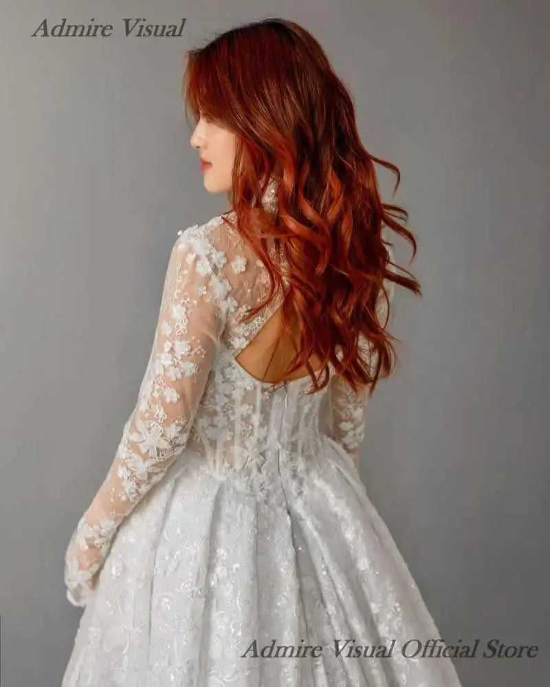 Admire Visual Wedding Dress A-Line Lace Detachable Sleeves Draped With Split On The Leg  Customized Bride Gown