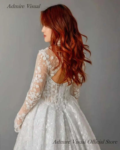 Admire Visual Wedding Dress A-Line Lace Detachable Sleeves Draped With Split On The Leg  Customized Bride Gown