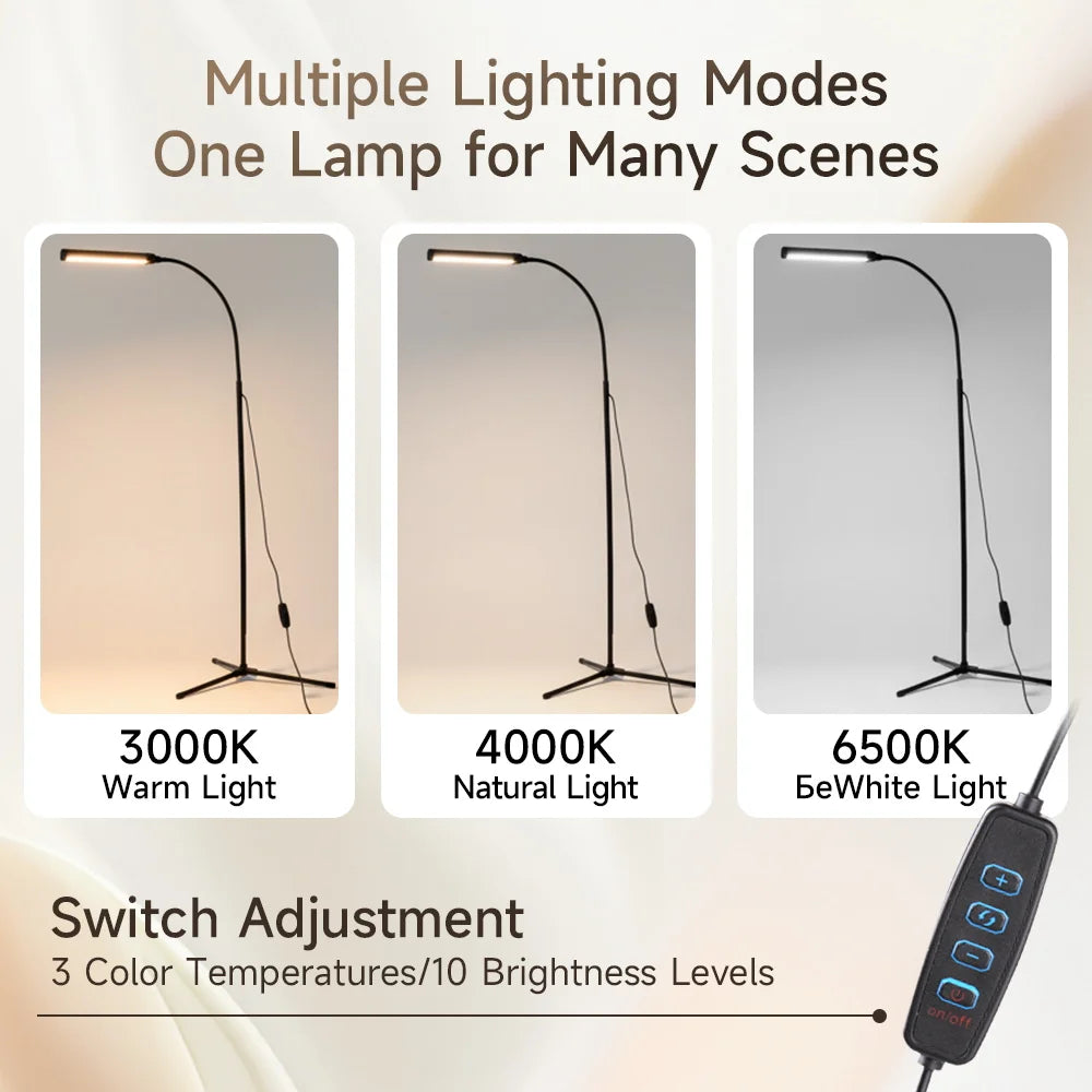 Modern Dimmable LED Floor Lamp 7W Tall Reading Light Standing Lamp for Living Room Bedroom Office