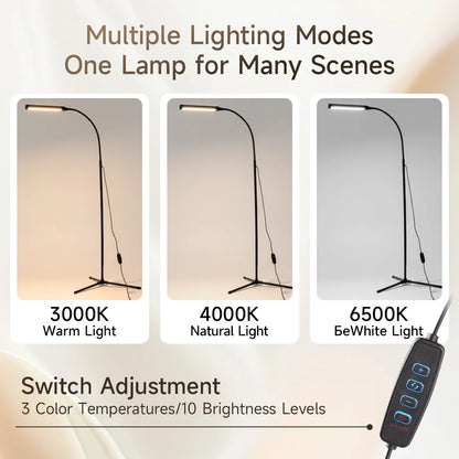 Modern Dimmable LED Floor Lamp 7W Tall Reading Light Standing Lamp for Living Room Bedroom Office