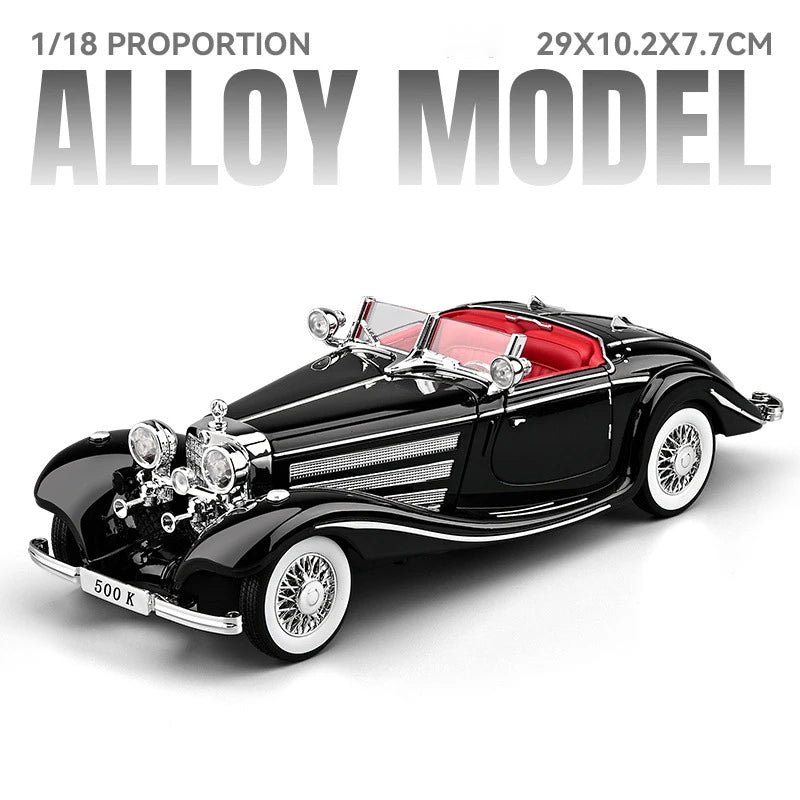1:18 1936 Benzs 500K Alloy Classic Car Model Diecast Metal Retro Vehicles Car Model Simulation Sound and Light Children Toy Gift