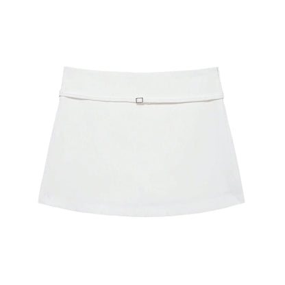 Women's Solid Color Skort with Belt Side Zipper Casual Shorts Skirts Fashionable And Stylish Women's Clothing