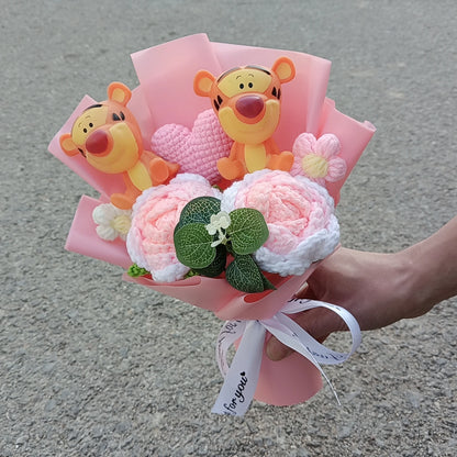 Anime Winnie the Pooh Pig Elephant Handmade Flower Bouquet Plush Doll Wedding Graduation Valentine Christmas Birthday Gifts
