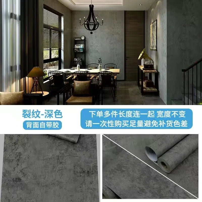 Vinyl Waterproof Self-Adhesive Wallpaper Vintage Cement Gray Wall Contact Paper,Store Bedroom Livingroom Renovation Stickers pvc