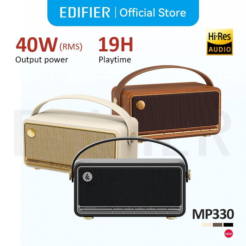 Edifier MP330 Portable Bluetooth Speaker Bluetooth V6.0 Hi-Res Audio USB-C TF Card Inputs Stereo Pairing 40W RMS 19H Playtime