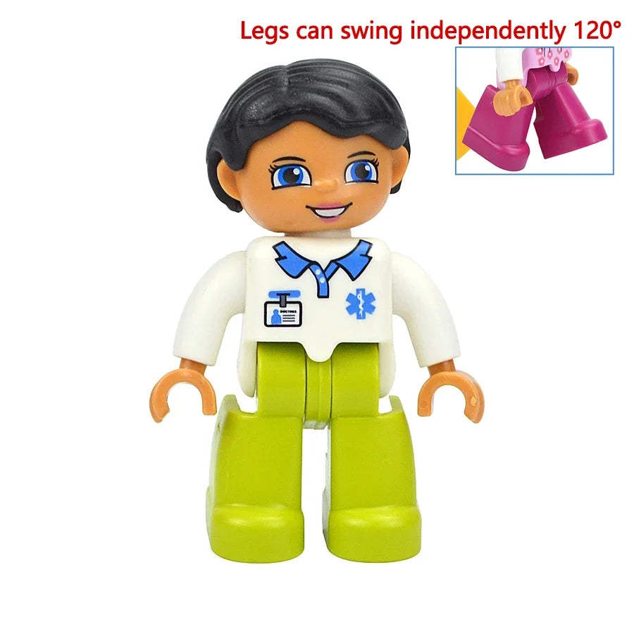 Figures Dolls Big Size Building Blocks Family Action Workers Doctor Police Farmer Compatible Large Bricks Duploes Kid Toys