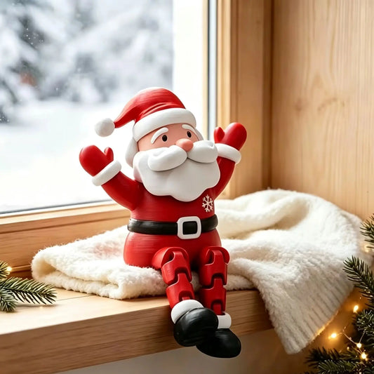 Santa Claus Figurine,Sitting Dangling Leg Design,Christmas Desktop Edge Ornament,Festive Tabletop Decor,Holiday Gift for Xmas Pa