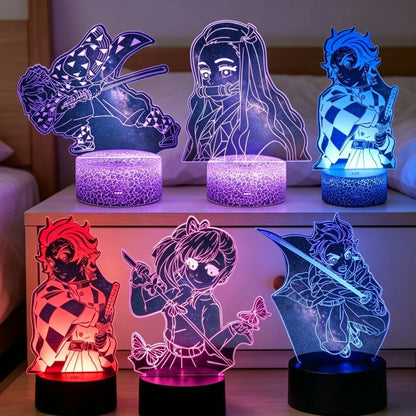 Anime Demon Slayer 3D Illusion Lamp Tanjiro Nezuko Kamado LED Night Light for Demon Slayer Fans Bedroom Decoration Birthday Gift