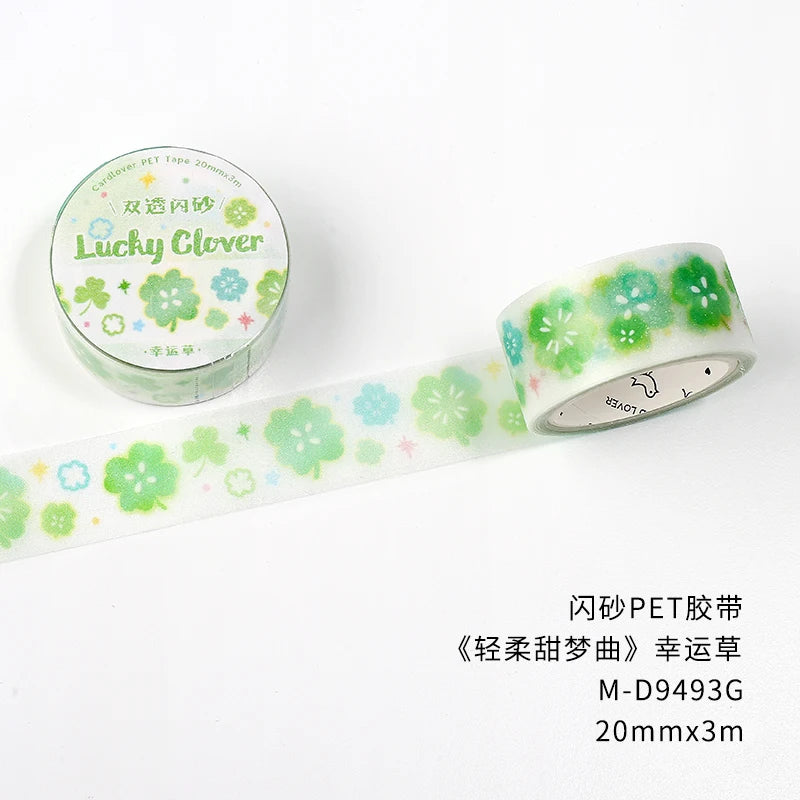 3m/roll Kawaii Korean INS Lucky Grass Sparkling Sand PET Tape Stickers DIY Scrapbook Decoration Diary Album Aesthetic Stationery