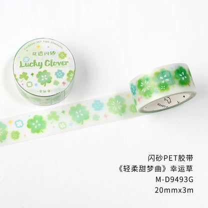 3m/roll Kawaii Korean INS Lucky Grass Sparkling Sand PET Tape Stickers DIY Scrapbook Decoration Diary Album Aesthetic Stationery