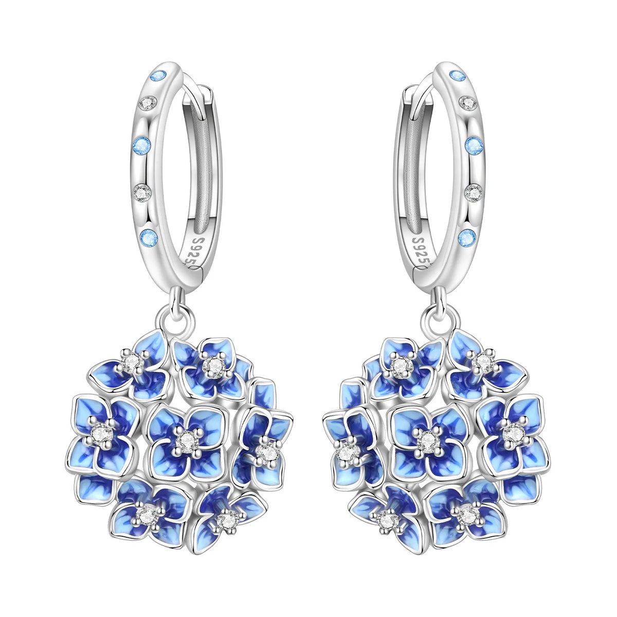 Orstarry Original 925 Sterling Silver Blue Iris Flower Earrings Women Hoop Earring Anniversary Jewelry Trendy Gifts