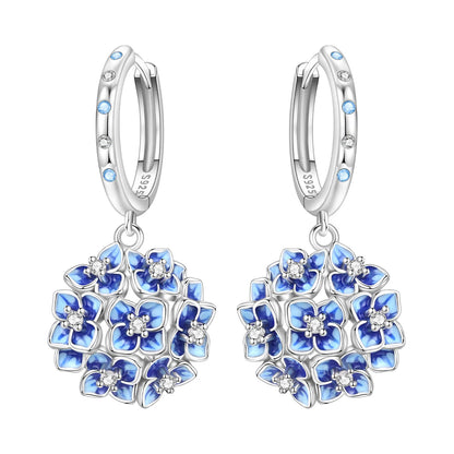 Orstarry Original 925 Sterling Silver Blue Iris Flower Earrings Women Hoop Earring Anniversary Jewelry Trendy Gifts