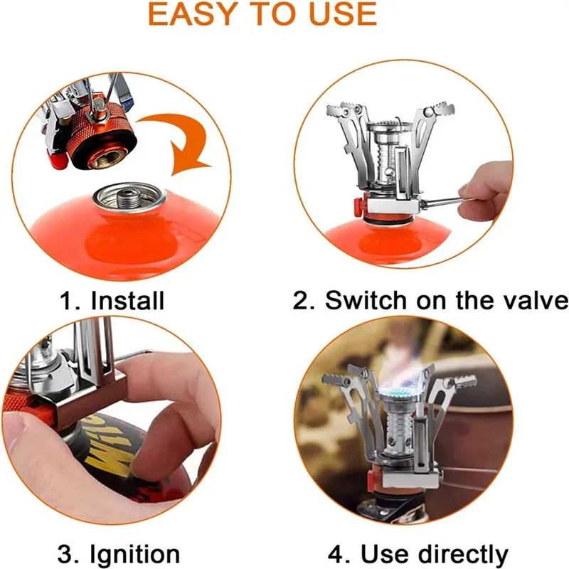 One Piece Gas Stove with Converter Portable Compact Outdoor Cooking Gear for Camping Hiking Backpacking