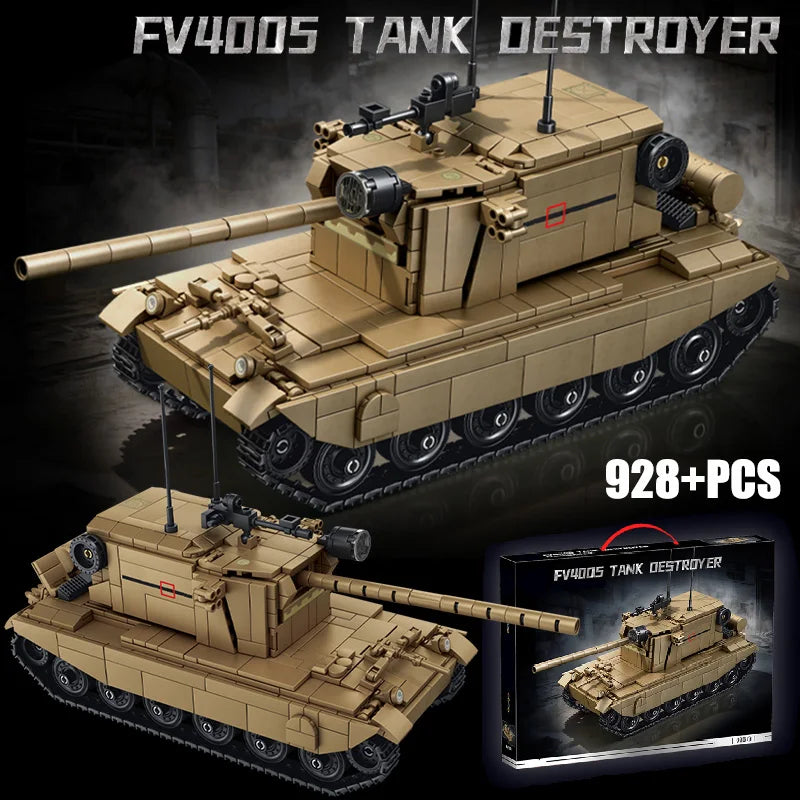 World Military War Ⅱ England FV4005 Tank Destroyer Building Blocks Bricks Set MOC FV4005 Heavt Tanks Kit Toys Gift For Adult