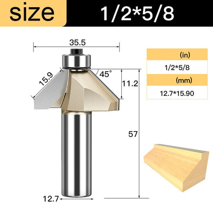 Tideway 45 Deg Bevel Edge Forming Chamfer Router Bits with Bearing Chamfering CNC Wood Cutting Tools Woodworking Milling Cutter