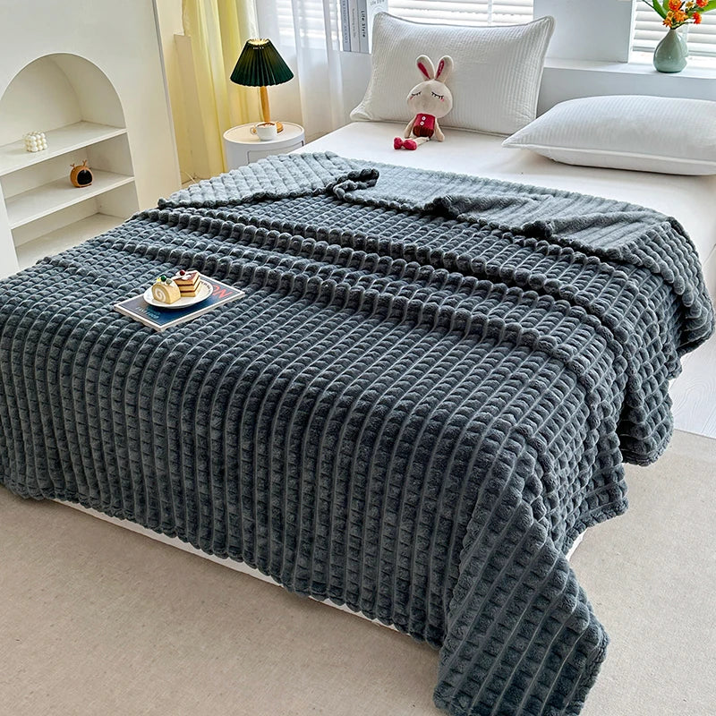 New Simple 3D Plaid Blanket Autumn Winter Soft Warm Multi-functional Sofa Blankets Cozy Durable Artificial Rabbit Plush Blanket