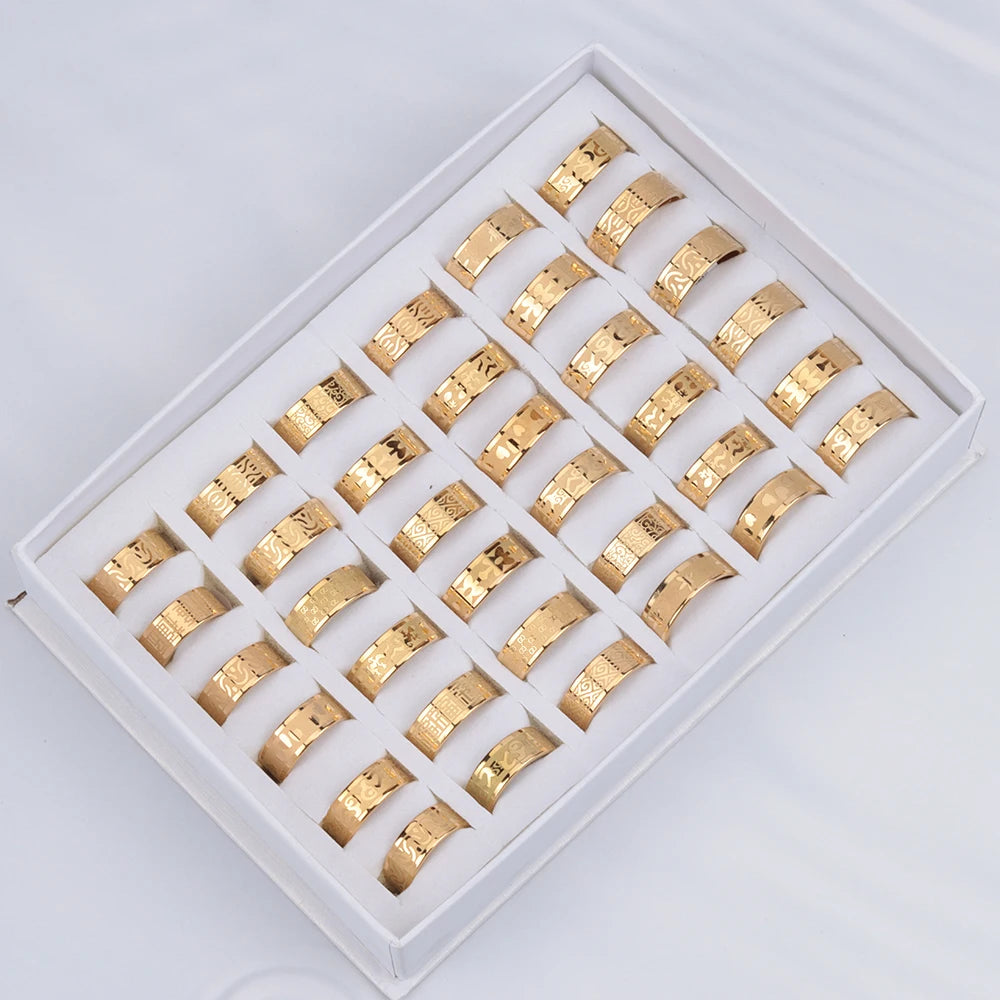 24 Pcs/Lot Top Quality 8mm Engraving Stainless Steel Rings Men Party Gifts Waterproof  Jewelry Size 17-21