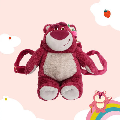 In Stock Original Potdemiel Disney Lotso Strawberry Bear Plush Backpack Cartoon Stuffed Doll Bag Cute Collectible Birthday Gift