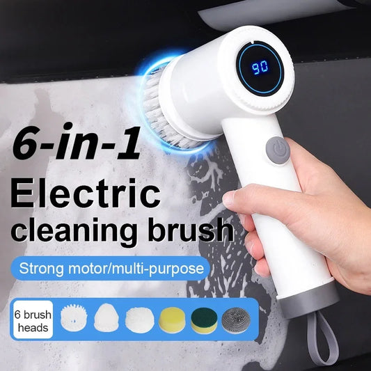 New 6-in-1 Electric Spin Scrubber, Cordless Cleaning Brush USB-C Rechargeable Power Scrubber for Kitchen Bathroom Tile Floor Car