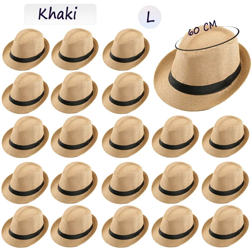 58/60cm Wedding Straw Fedora Hat for Men Women Trilby Hat Short Brim Panama Hat Beach Havana Party Favors Big Head Gentleman Cap