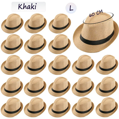 58/60cm Wedding Straw Fedora Hat for Men Women Trilby Hat Short Brim Panama Hat Beach Havana Party Favors Big Head Gentleman Cap