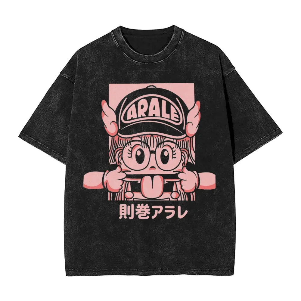 Oversized Cosplay Costumes Dr.SLUMP 2026 Summer New Product Y2K Street Hip Hop Retro Men's Washed T-shirt