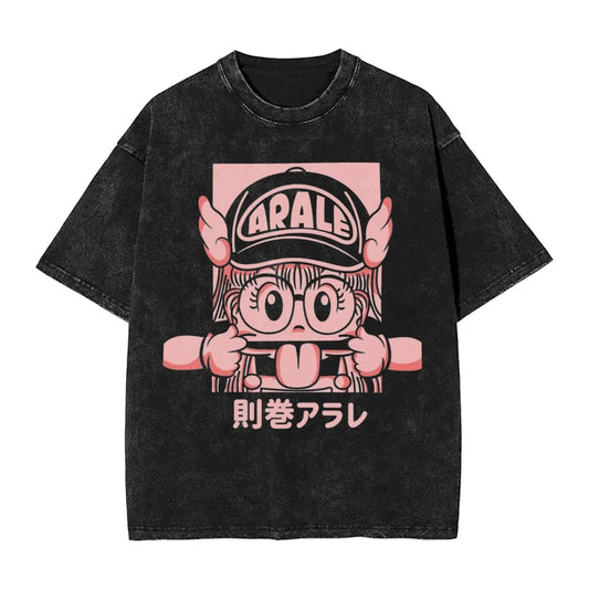 Oversized Cosplay Costumes Dr.SLUMP 2026 Summer New Product Y2K Street Hip Hop Retro Men's Washed T-shirt