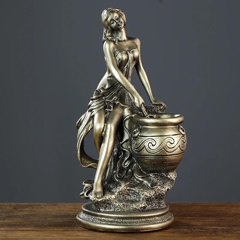 New Desktop Decoration Resin Crafts European Retro Imitation Copper Ornaments Sexy Maiden Figurine Resin Figure Sculpture Greek
