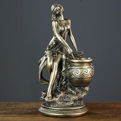 New Desktop Decoration Resin Crafts European Retro Imitation Copper Ornaments Sexy Maiden Figurine Resin Figure Sculpture Greek