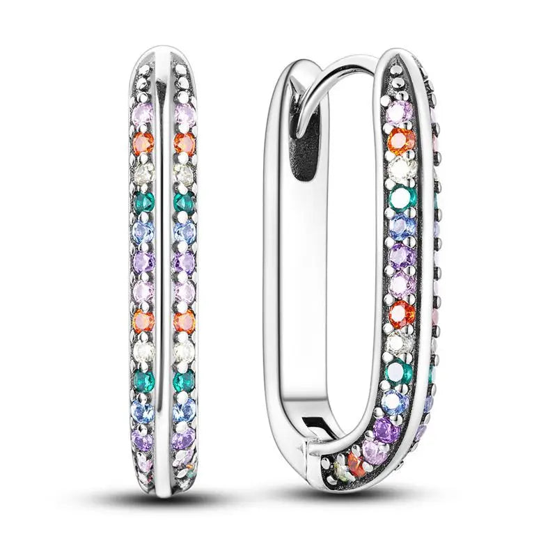 Orstarry Original 925 Sterling Silver Minimally Design Blue Zircon Earrings Women Hoop Earring Anniversary Jewelry Gifts