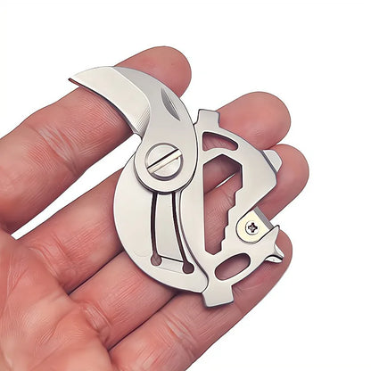 Portable Multifunctional Folding Knife, Stainless Steel Keychain Tool with Screwdriver & Rope Cutter Keychain for EDC