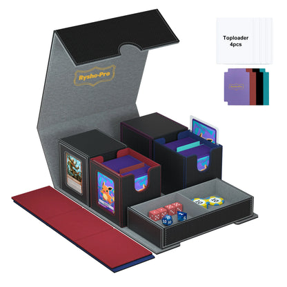3in1 Deck Box Sports Card Storage Box Fits 200+ Single Sleeved Card Deck Case for MTG TCG CCG Cards with 4 Dividers 2 Toploaders