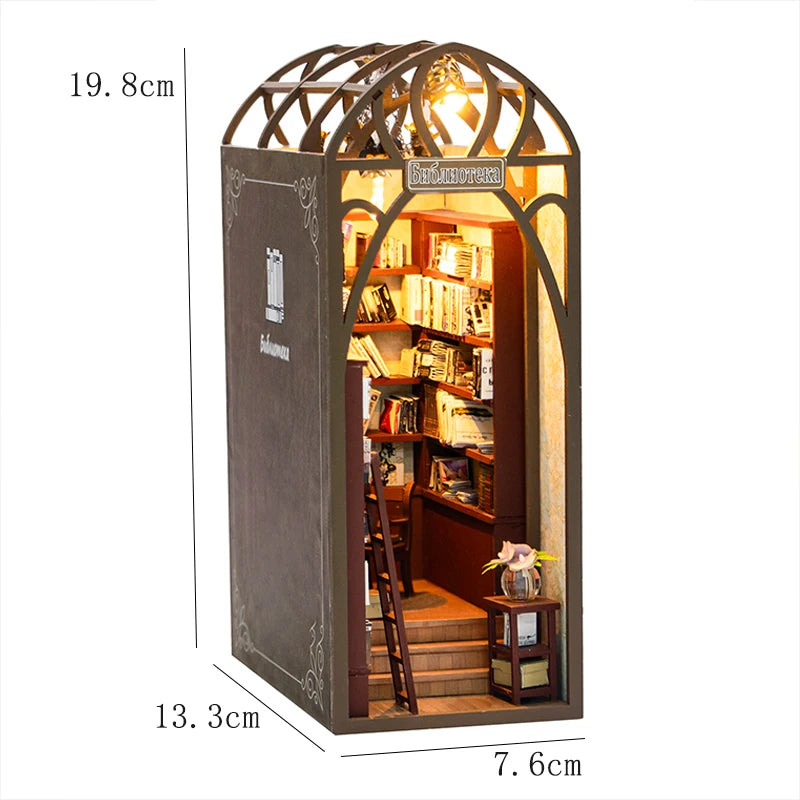 DIY Book Nook Kit Magic House Wooden 3D Puzzle Bookshelf Insert Decor Dollhouse Model Bookend Building Home Decoration Gifts