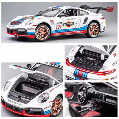 1:24 911 GT3 RSR Cayenne Car Toys Diecast Alloy Model Doors Opened with Sound Light Pull Back Vehices Children's Gift Collection