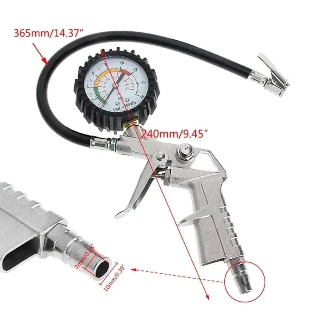 220PSI Tire Air Pressure Inflator Meter Display 0-16Bar Digital Tire Inflation Adapter LCD Digital Display Non-slip Handle